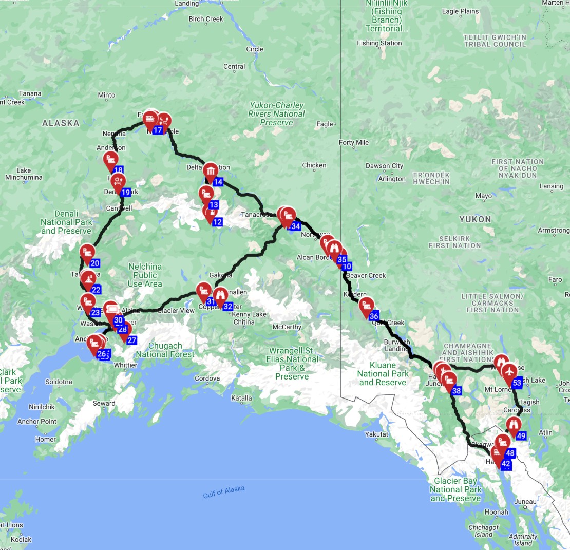 Canada Motorhome trip planner from Whitehorse RV trip route plan
